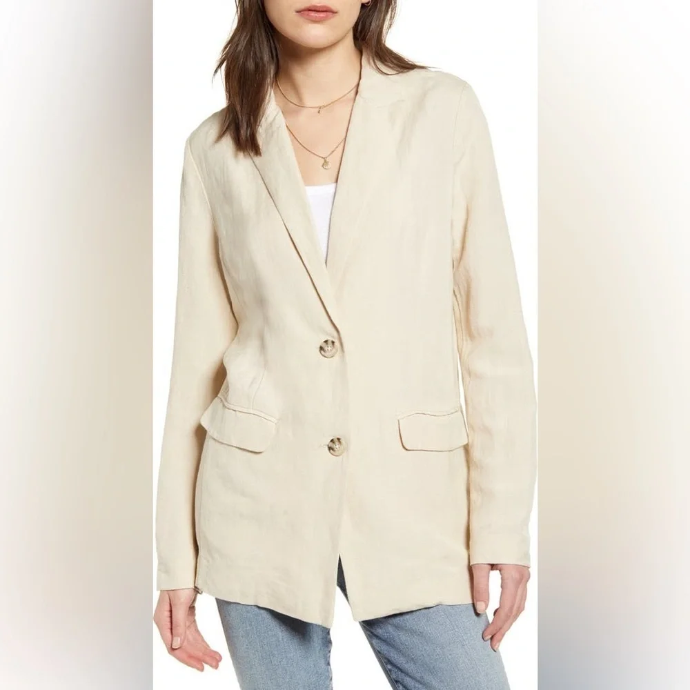 NWT RAILS Flynn Blazer In Taupe Linen Blend Boxy Oversized Relaxed Workwear S - Picture 2 of 16